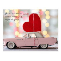 Pink Car Carrying a Heart Postcard | Customizable
