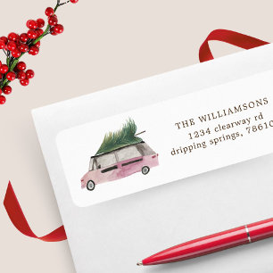 Pink Car Christmas Tree Holiday Return Address Label