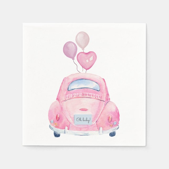 Pink Car Drive By Baby Shower Napkins (Front)