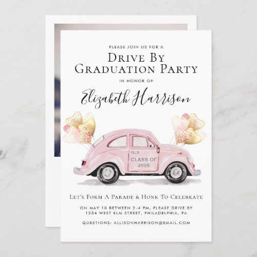 Pink Car Graduation Drive By Party Invitation