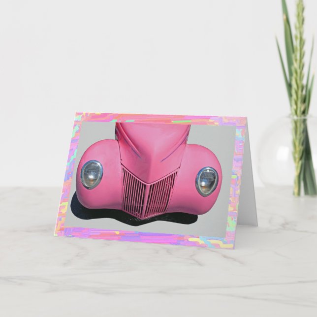 Pink Car Greeting Card (Front)