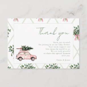 Pink Car Watercolor Christmas Thank You Card