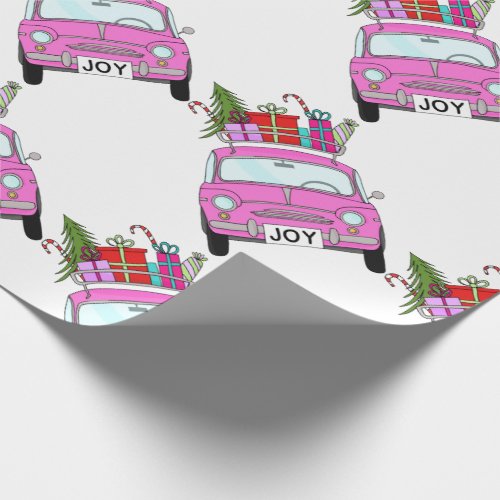 Pink Car with Christmas Gifts Wrapping Paper