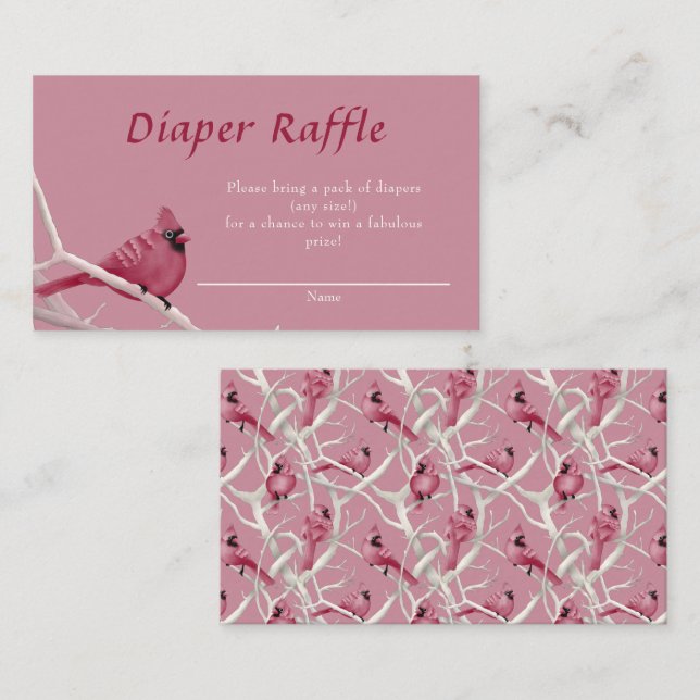 Pink Cardinal Bird Baby Shower Diaper Raffle Enclosure Card (Front/Back)
