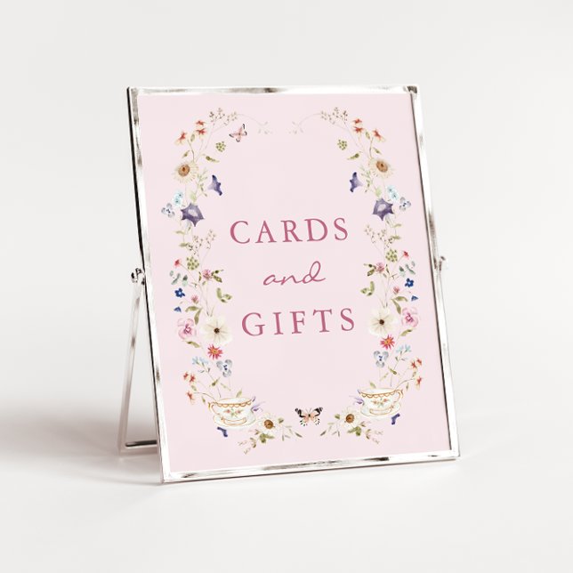 Pink Cards and Gifts Bridal Tea Poster (Floral Pink Cards and Gifts Bridal Tea Poster with Butterflies by Painted Paperie
)