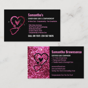 Pink Caregiver Senior Home Care Companion QR Business Card