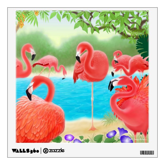 Pink Caribbean Flamingo Birds Wall Decal (Front)