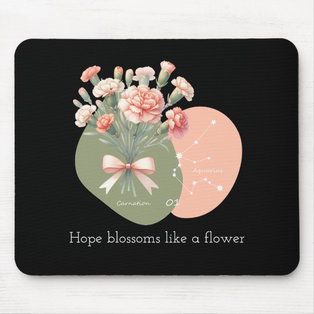 Pink Carnation Aquarius Constellation Hope Text Mouse Pad (Front)