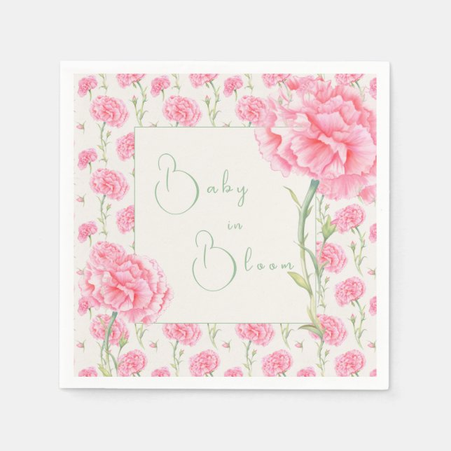 Pink Carnation Baby in Bloom Baby Shower  Napkins (Front)