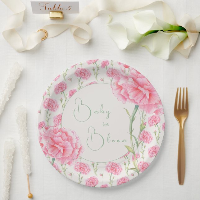 Pink Carnation Baby in Bloom Baby Shower  Paper Plates (Wedding)