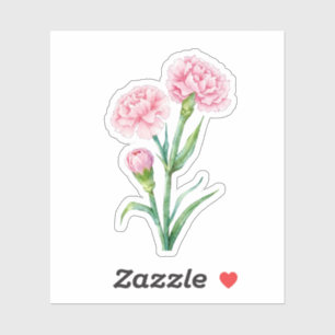Pink Carnation Botanical Watercolor Custom Name Sticker