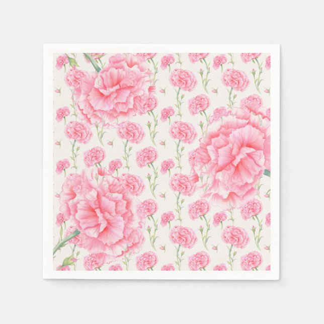 Pink Carnation Floral Wedding Shower  Napkins (Front)