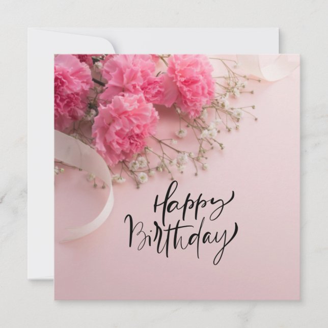 Pink Carnation Flower Happy Birthday  Card (Front)