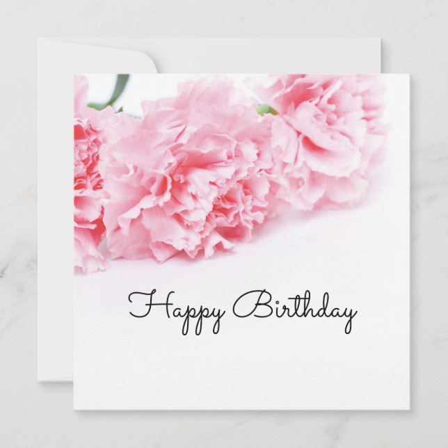 Pink Carnation Flower Happy Birthday Card (Front)