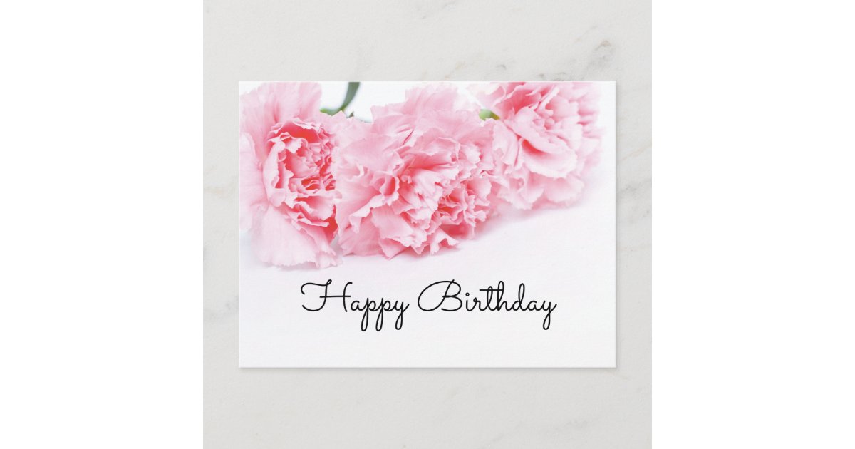 Pink Carnation Flower Happy Birthday Postcard | Zazzle