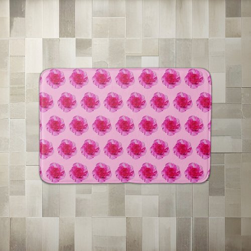 Pink Carnation Flower Seamless Pattern on Bath Mat