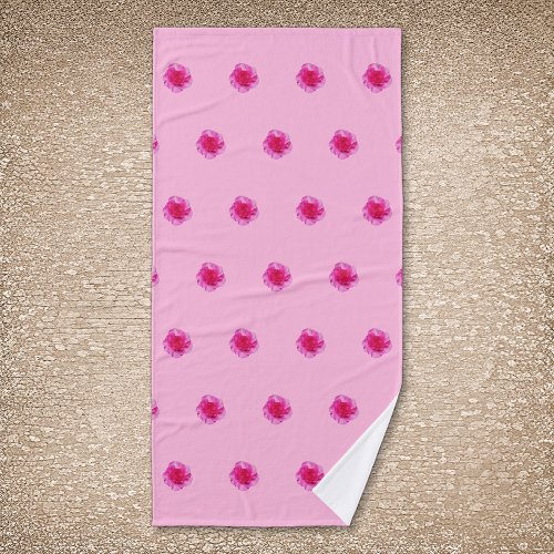 Pink Carnation Flower Seamless Pattern on Bath Towel