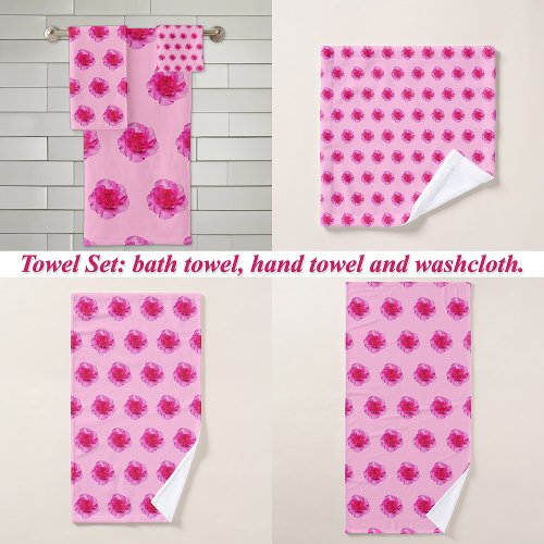 Pink Carnation Flower Seamless Pattern on Bath Towel Set