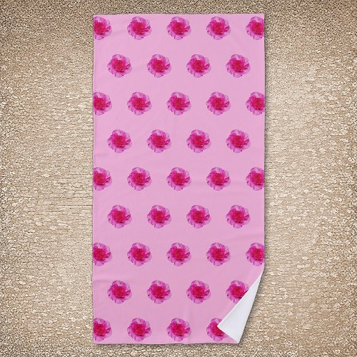 Pink Carnation Flower Seamless Pattern on Beach Towel
