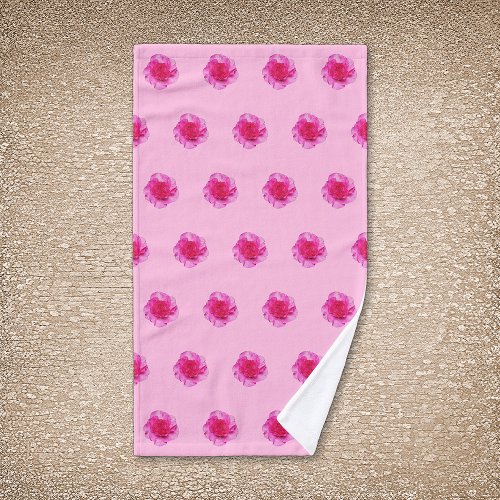 Pink Carnation Flower Seamless Pattern on Hand Towel
