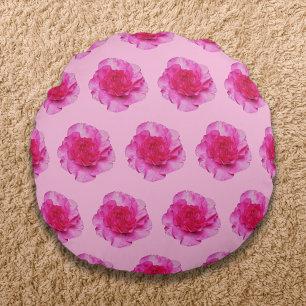 Pink Carnation Flower Seamless Pattern on Round Pillow