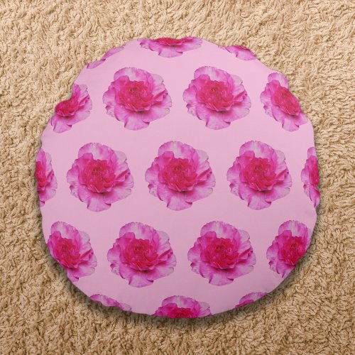 Pink Carnation Flower Seamless Pattern on Round Pillow