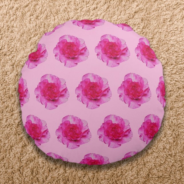 Pink Carnation Flower Seamless Pattern on Round Pillow (Pink Carnation flower seamless pattern on round throw pillow)