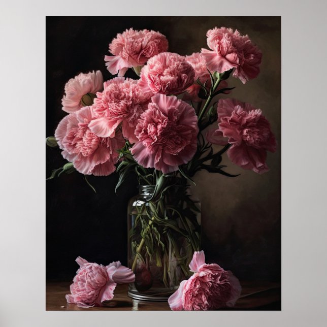 Pink Carnation Flowers Art Print Poster  (Front)