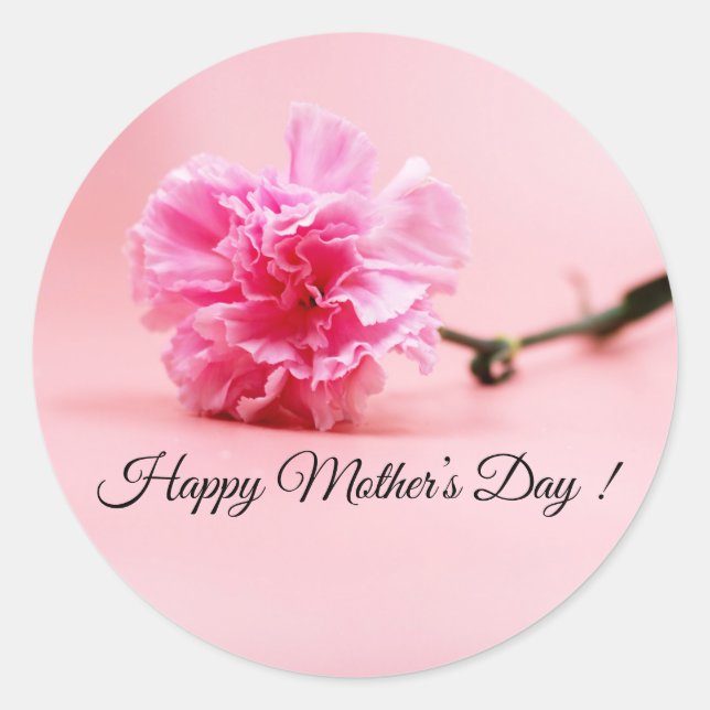 Pink carnation flowers Mother's Day mom on pink Classic Round Sticker (Front)