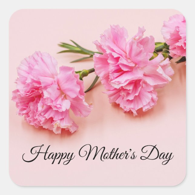 Pink carnation flowers Mother's Day mom on pink  Square Sticker (Front)