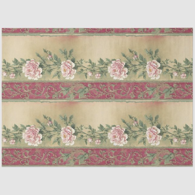 Pink Carnation flowers vintage ephemera pattern Tissue Paper (Front)