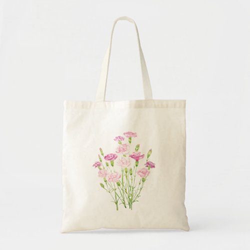 pink carnation flowers  watercolor tote bag