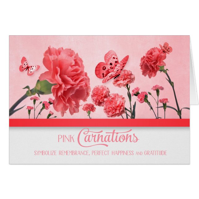 Pink Carnation Garden with Butterflies Blank Cards (Front Horizontal)