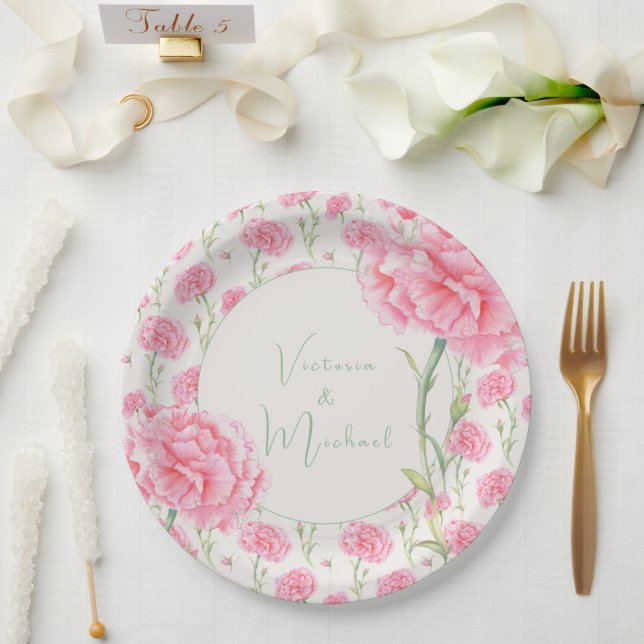 Pink Carnation Personalized Wedding  Paper Plates (Wedding)