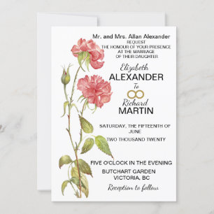 Pink carnation watercolor wedding invitation
