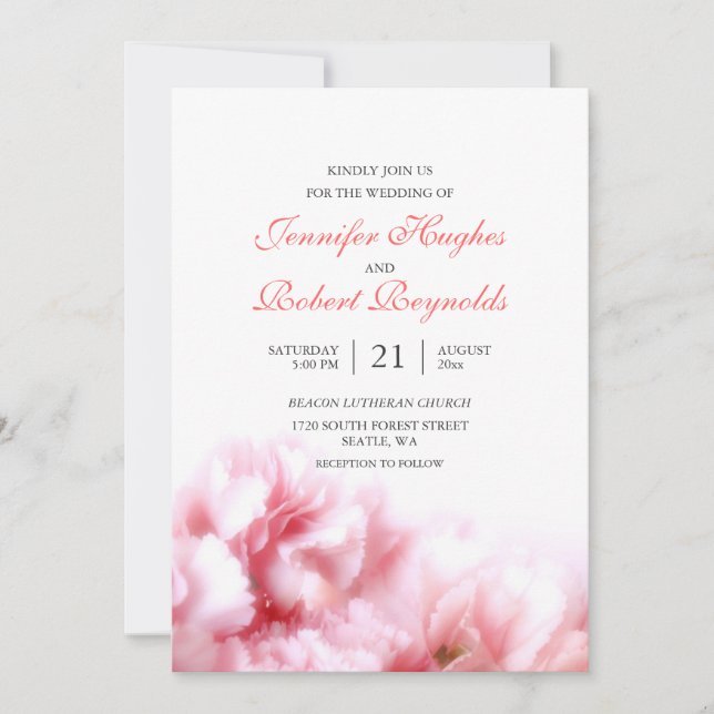 Pink Carnation Wedding Invitation (Front)