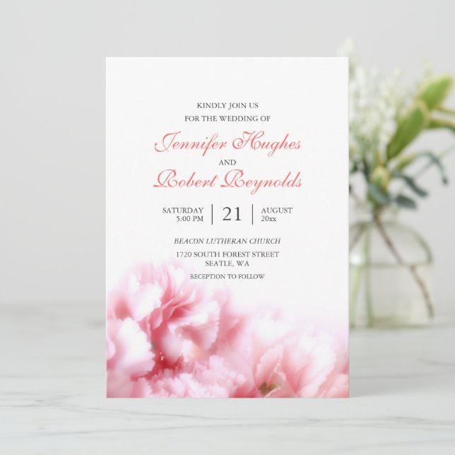 Pink Carnation Wedding Invitation (Standing Front)
