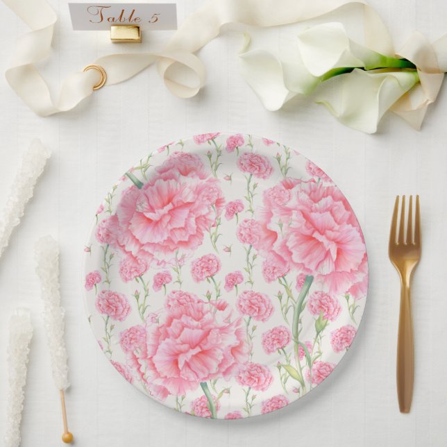 Pink Carnation Wedding  Paper Plates (Wedding)