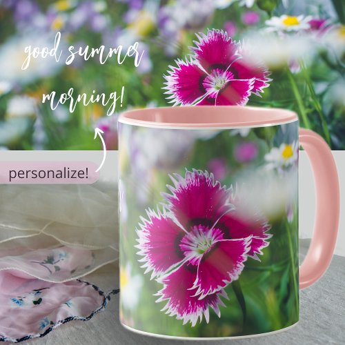 Pink carnation with daisies mug