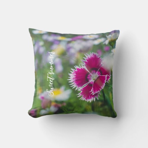 Pink carnation with daisies throw pillow