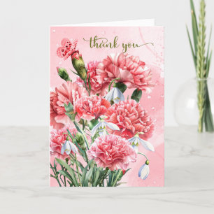 Pink Carnations and Snowdrops with Butterfly Thank You Card