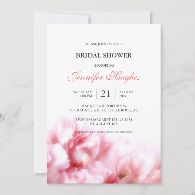 Pink Carnations Bridal Shower Invitation (Front)