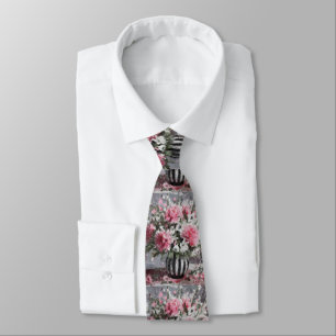 Pink Carnations Flower Arrangement Painting Neck Tie