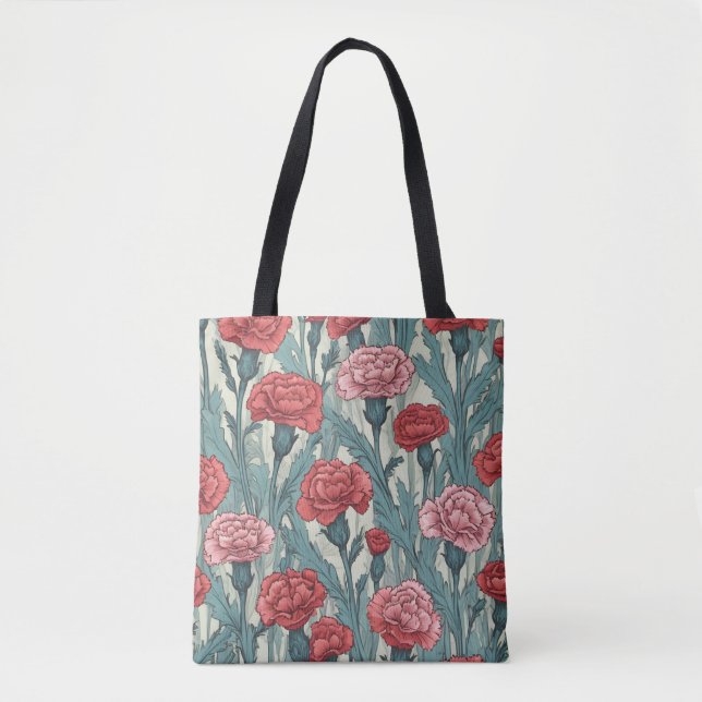 Pink carnations flower illustration tote bag (Front)
