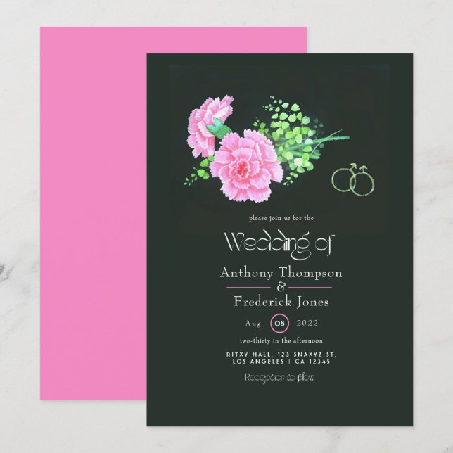 Pink Carnations Gay Wedding Invitation (Front/Back)