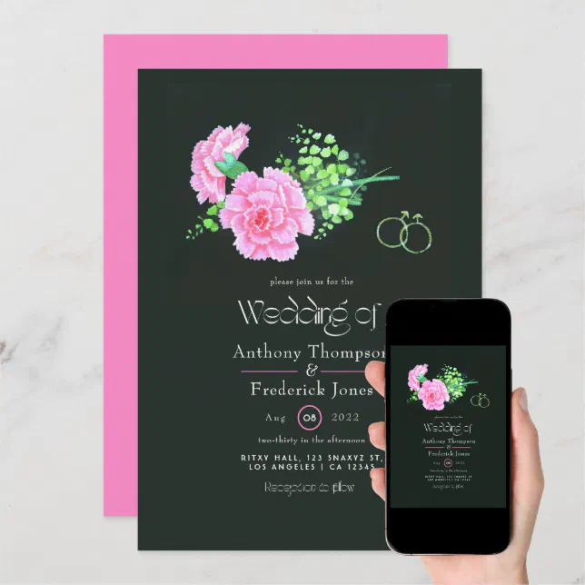 Pink Carnations Gay Wedding Invitation Zazzle