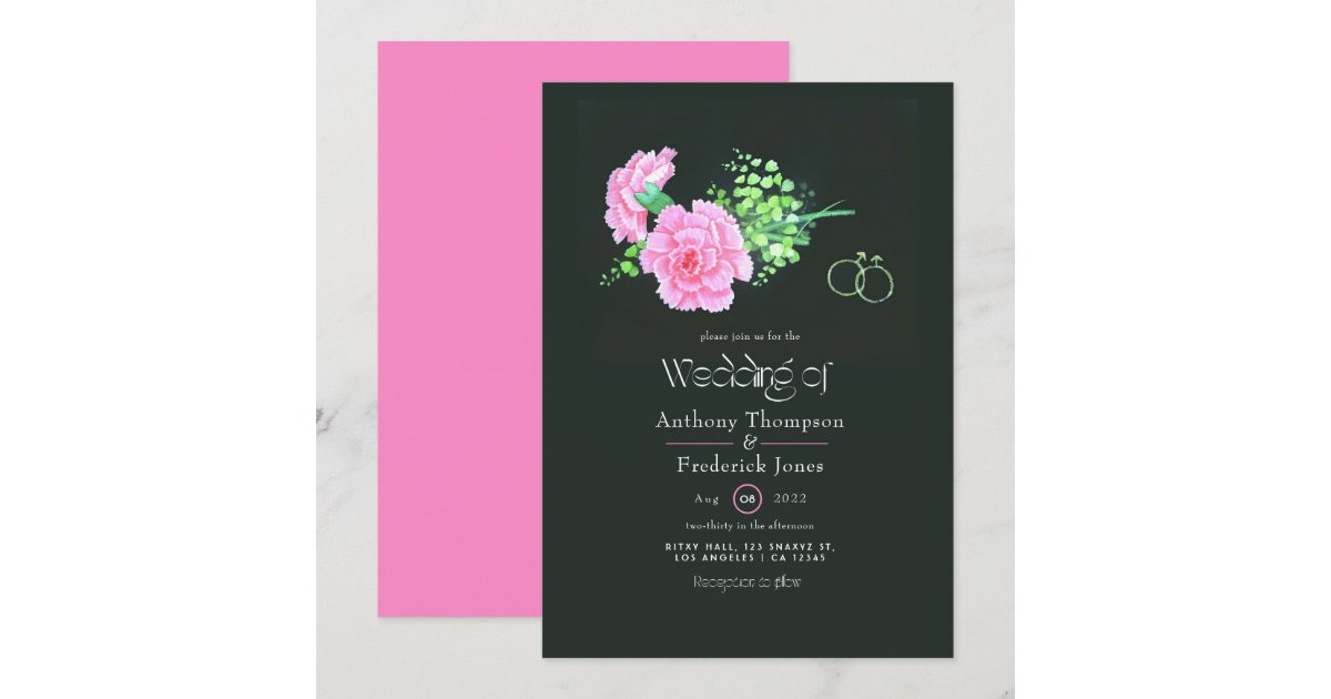 Pink Carnations Gay Wedding Invitation Zazzle