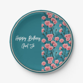 Pink Carnations Half Text Paper Plates