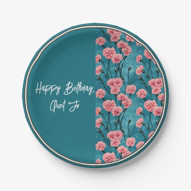 Pink Carnations Half Text Paper Plates (Front)