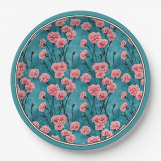 Pink Carnations Handpainted Paper Plates